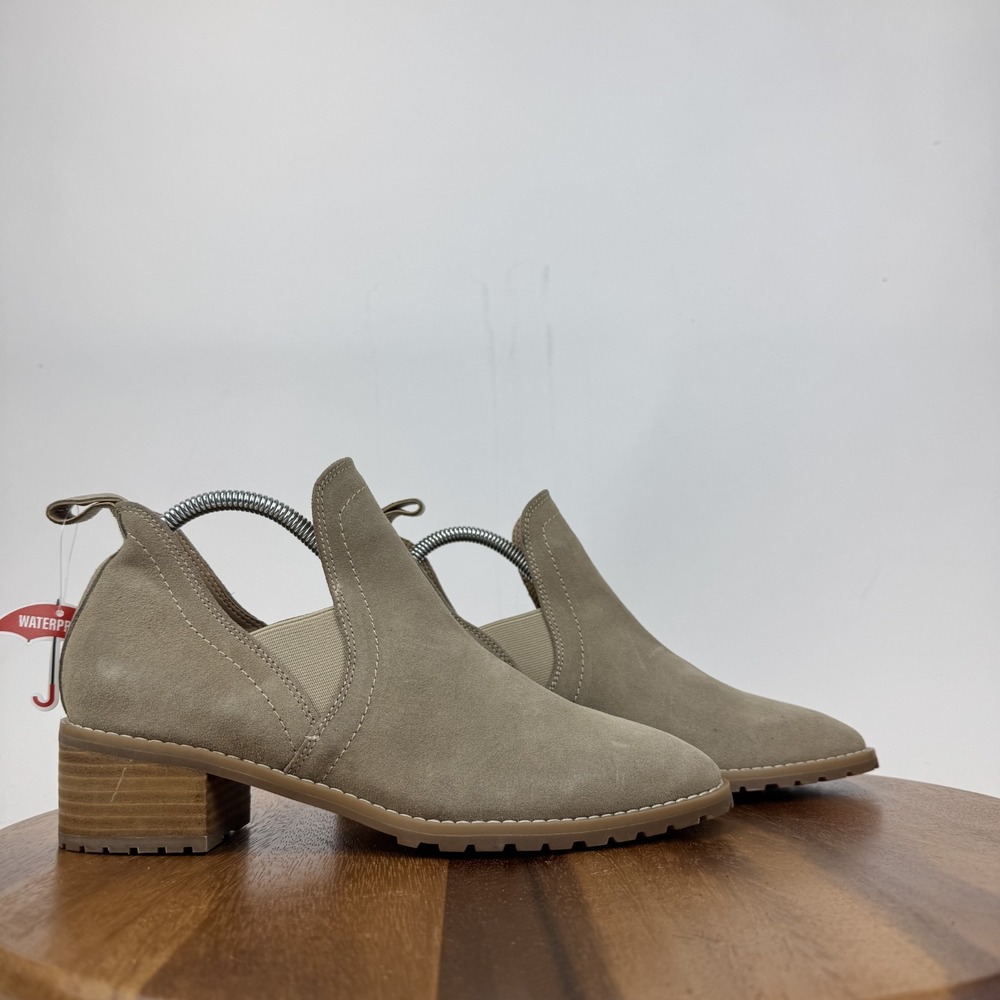 New Womens‎ Blondo Sandra Beige Suede Waterproof Heeled Ankle Booties Size 8.5 M
